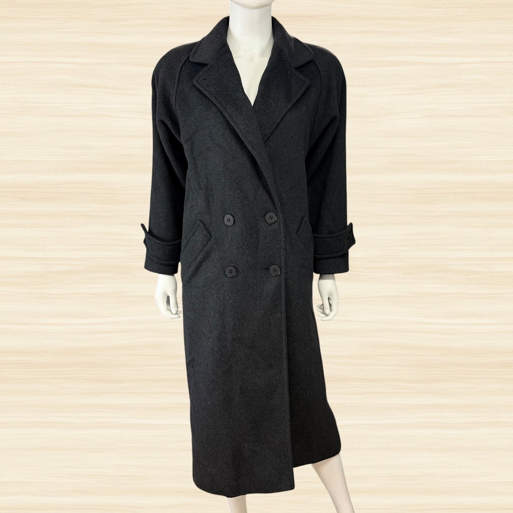 Loring Wool Cashmere Blend Trench Coat Vintage Gray Double Breasted Overcoat